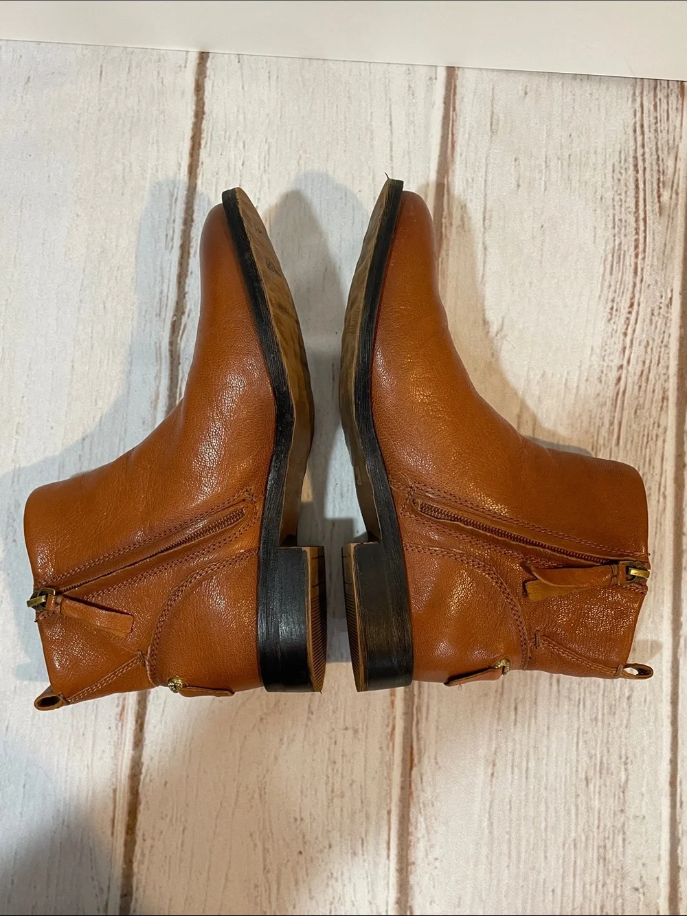 Franco Sarto Leather Ankle Boots  Brown Women’s 7.5 Chelsea Zip Classic Booties